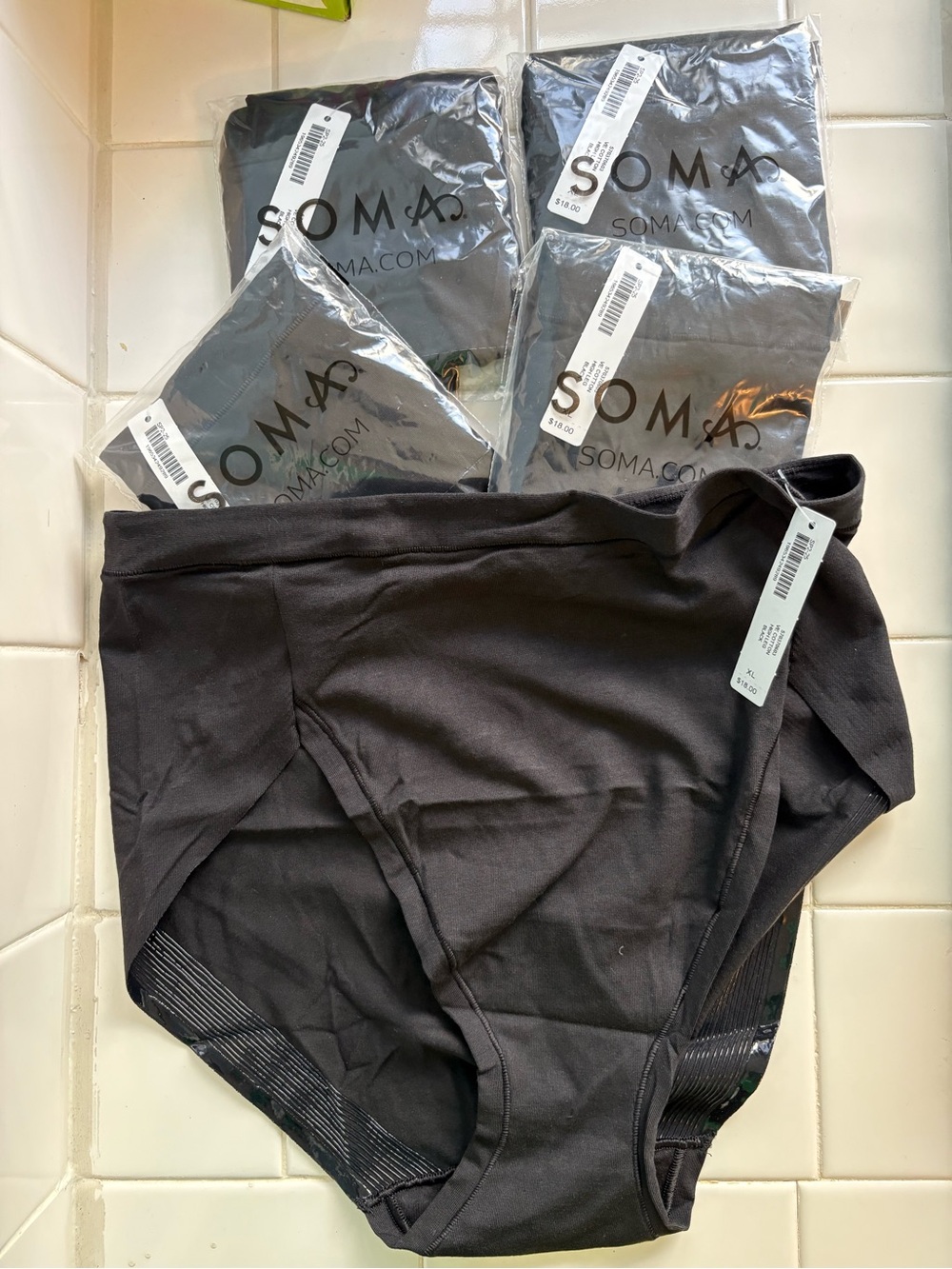 NWT Lot Of 5 Pairs Soma High Leg Vanishing Edge Cotton Panties  Black XL $90